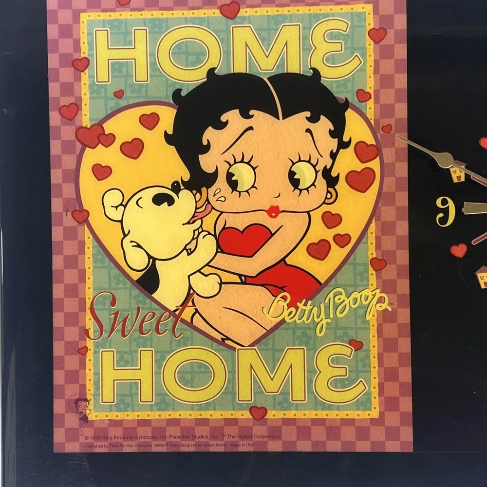 VTG 1999 Betty Boop Home Sweet Home Wall Analog Clock Lacquered Frame READ